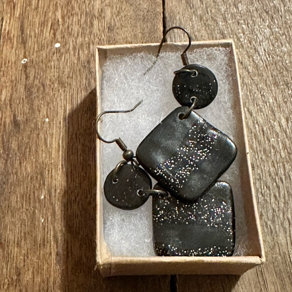 Handmade Brown with Gold Glitter Dangle Earrings